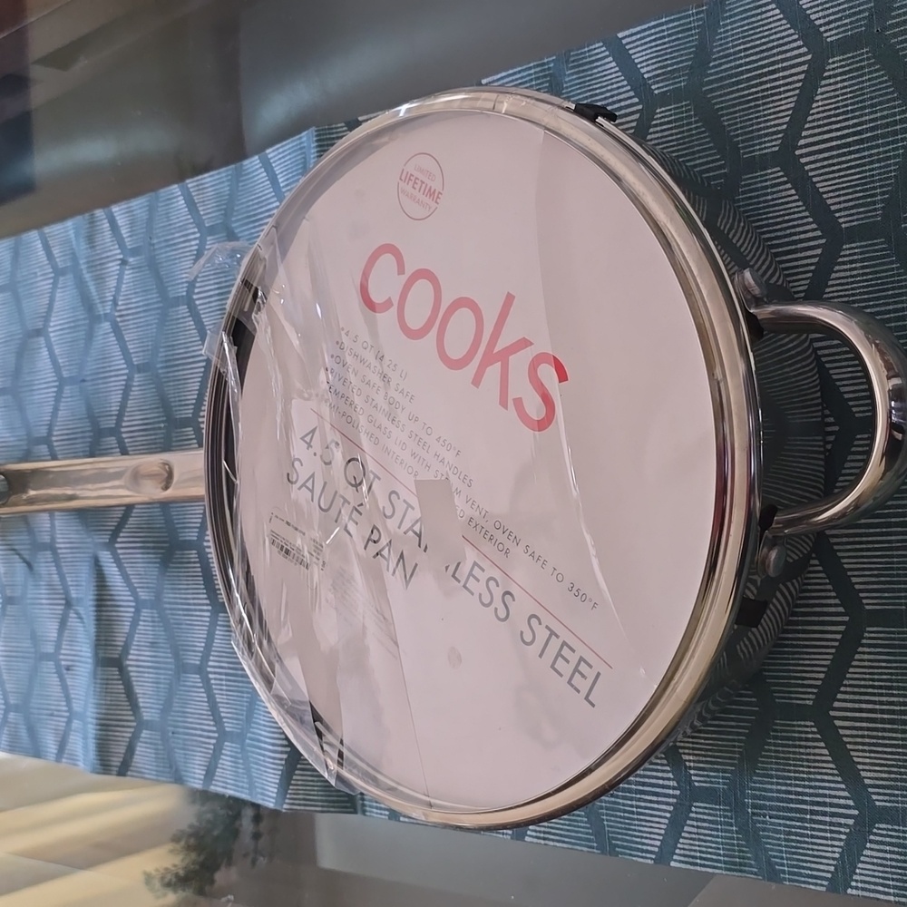 COOKS BRAND 4.5 QUART STAINLESS STEEL SAUTÉ PAN WITH LID
